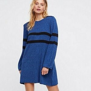 Free People Long Sleeve Sweater Blue Dress with Black Accents